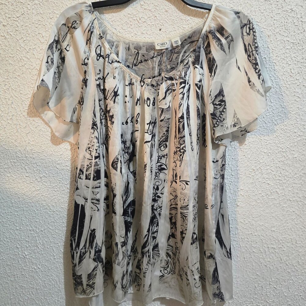Chicos Womens Sheer Black & White Abstract Print Blouse Size 1